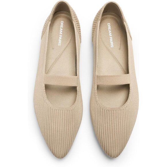 Shoes - Women's Nude Knit Ballet Pointed Toe Comfortable Dressy Mary Jane Flats Shoes